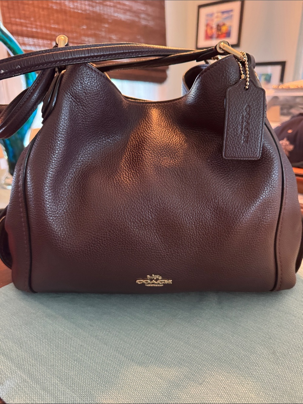 Coach Pebbled Leather Shoulder Bag in burgundy